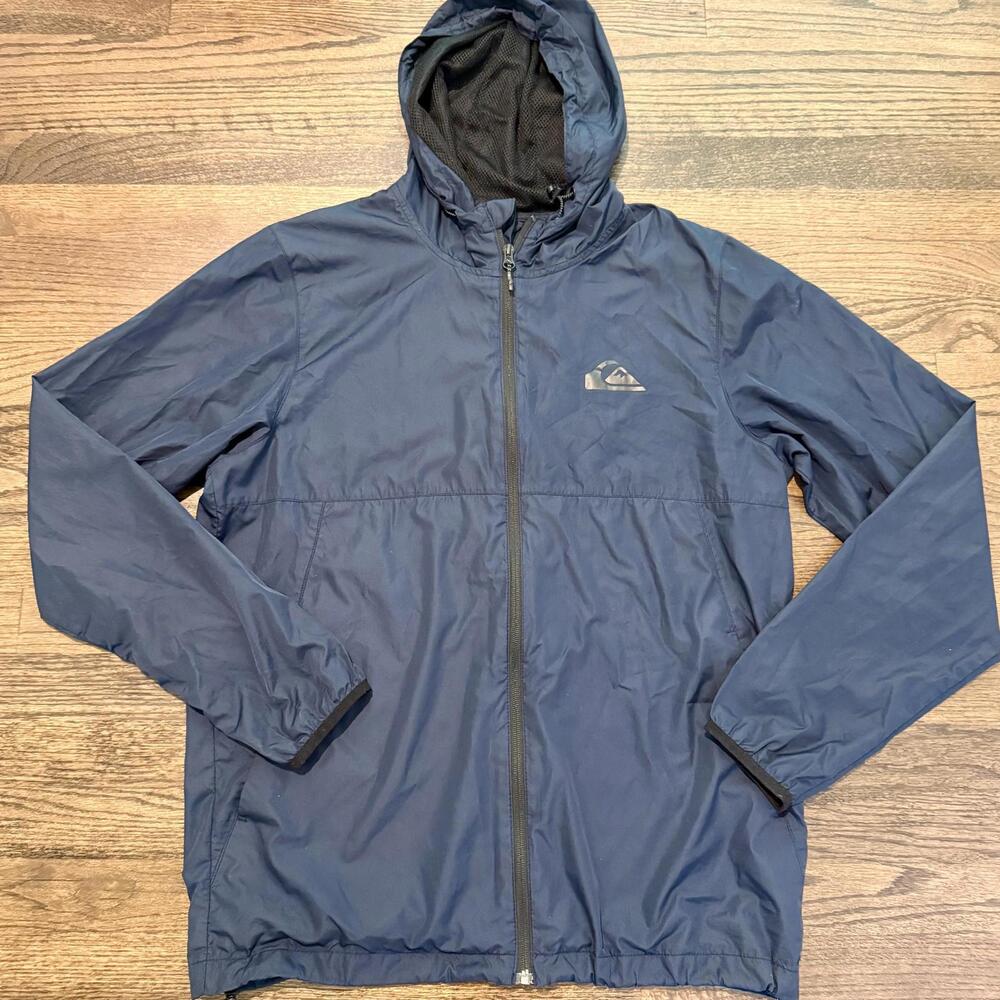 Quiksilver Men's Navy Blue & Black Long Sleeve Hooded Windbreak Jacket Medium